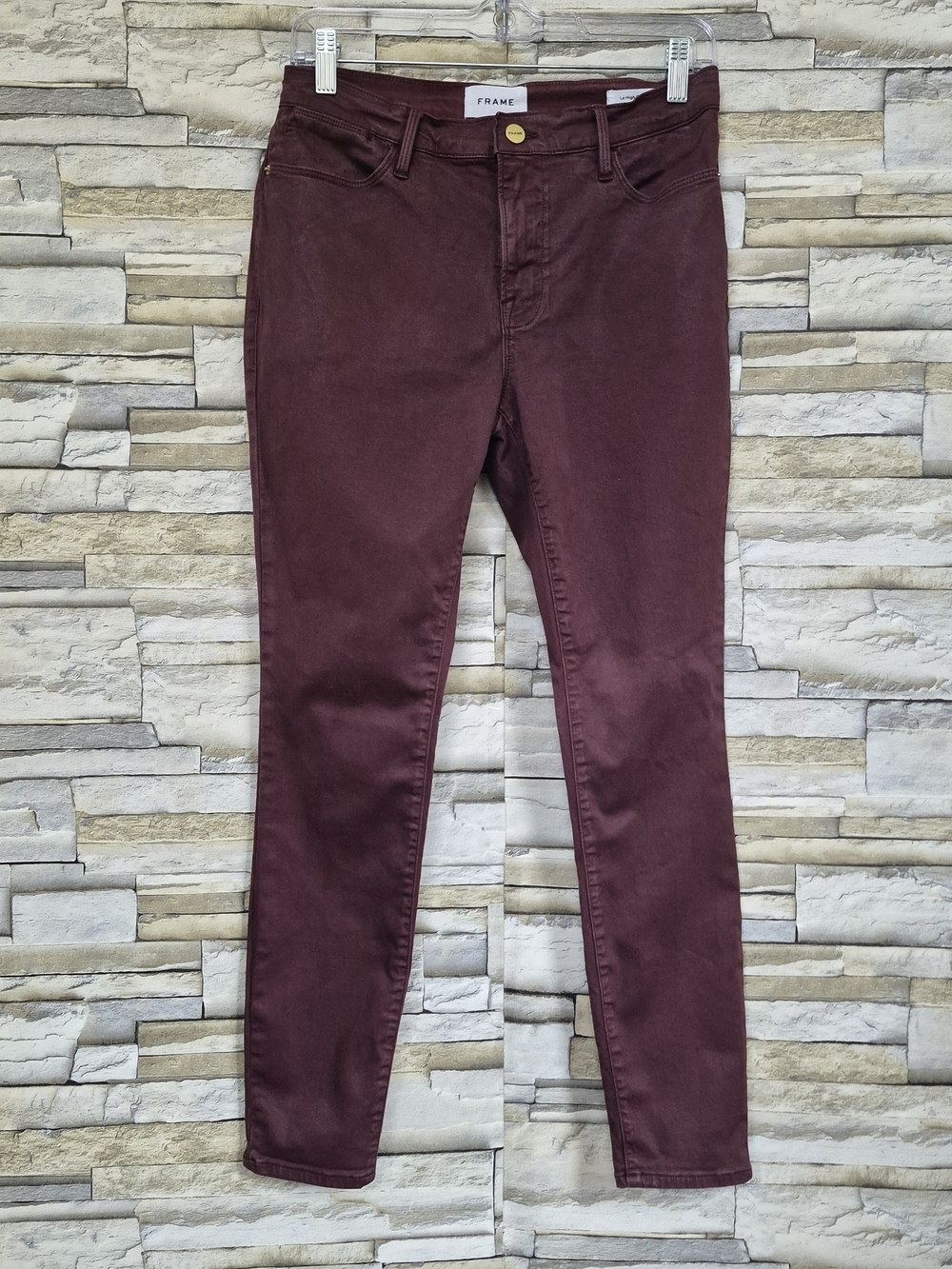 ​FRAME Le High Skinny Jeans Women 28 Bordeaux Coated Burgundy Waxed Edgy Chic